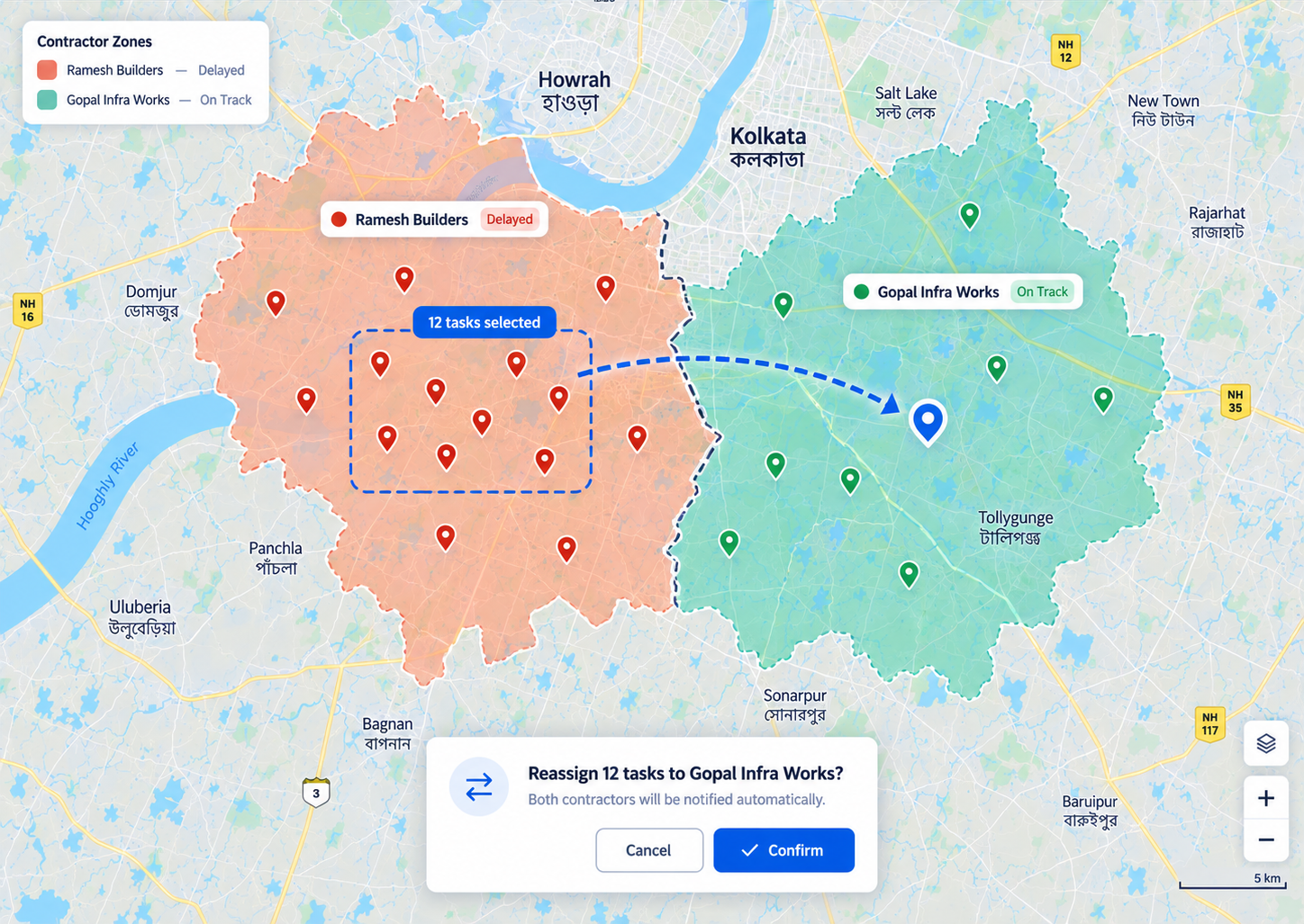 Bulk Task Reassignment on Map